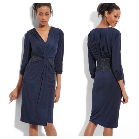 NWT Tadashi Shoji Twist-Drape Dress Long Sleeve Knot Front Sz XL Flattering MOB - Picture 7 of 12